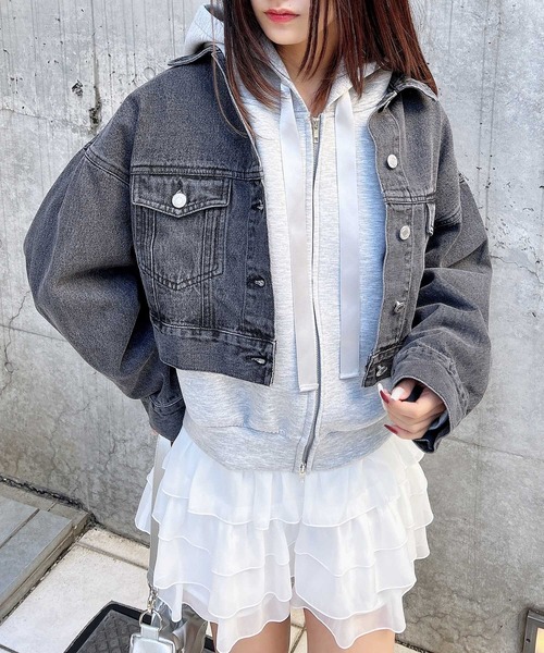 INGNI（イング）の「クロップド丈Gジャン（デニムジャケット・レディース・ブルー系その他/ブルー系その他3/グレー・M）」の5枚目の写真