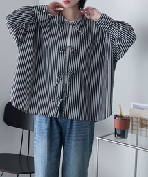 【forksy.】【セットアップ対応】ストライプ フロントリボン オーバーサイズシャツ