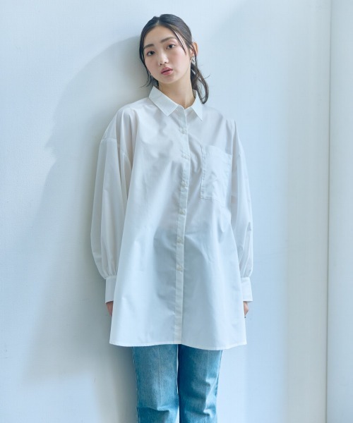 slattgir（スラットジール）の「高身長　ワイドシャツ（トールサイズ）Essenave（シャツ/ブラウス・レディース・オフホワイト/ブルー系その他・M/L/LL/3L）」の3枚目の写真