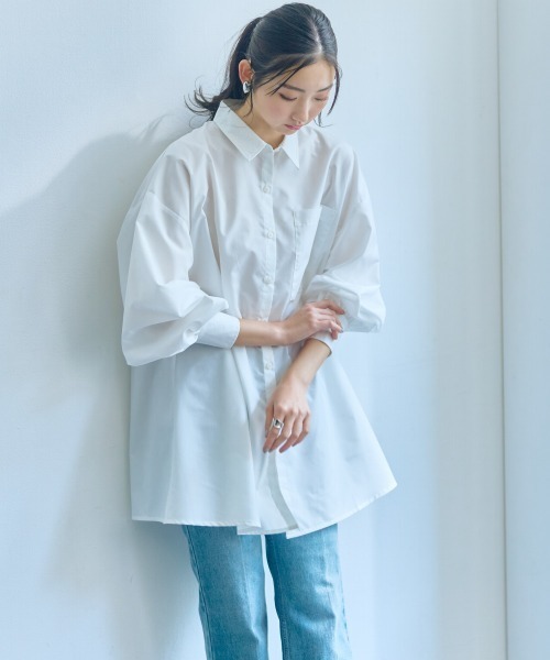 slattgir（スラットジール）の「高身長　ワイドシャツ（トールサイズ）Essenave（シャツ/ブラウス・レディース・オフホワイト/ブルー系その他・M/L/LL/3L）」の4枚目の写真
