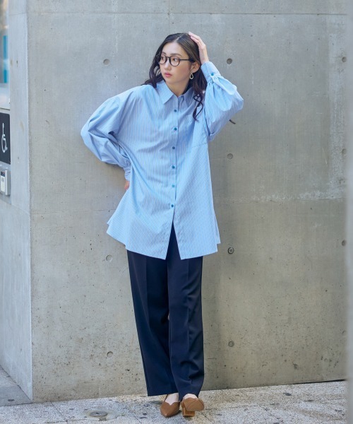 slattgir（スラットジール）の「高身長　ワイドシャツ（トールサイズ）Essenave（シャツ/ブラウス・レディース・オフホワイト/ブルー系その他・M/L/LL/3L）」の10枚目の写真