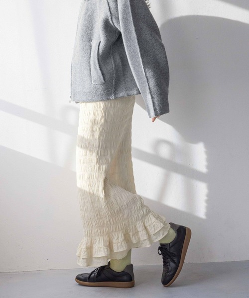 LOWRYS FARM（ローリーズファーム）の「スソフリルシャーリングスカート　310173（スカート・レディース・ブラック系その他/ブラック/アイボリー/イエロー・FREE）」の8枚目の写真