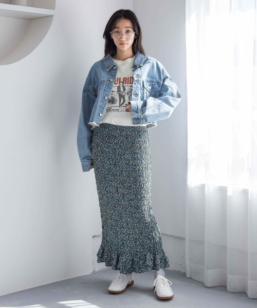 LOWRYS FARM（ローリーズファーム）の「スソフリルシャーリングスカート　310173（スカート・レディース・ブラック系その他/ブラック/アイボリー/イエロー・FREE）」の16枚目の写真