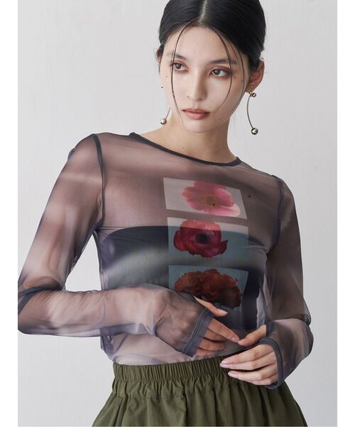 tシャツ 「WEB・一部店舗限定」チュールデザイントップス レディース MURUA（ムルーア）の「【WEB・一部店舗限定】フラワーチュール