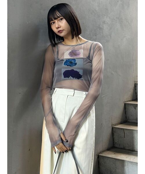 tシャツ 「WEB・一部店舗限定」チュールデザイントップス レディース MURUA（ムルーア）の「【WEB・一部店舗限定】フラワーチュール