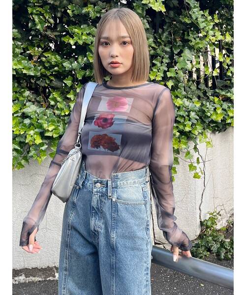 tシャツ 「WEB・一部店舗限定」チュールデザイントップス レディース MURUA（ムルーア）の「【WEB・一部店舗限定】フラワーチュール
