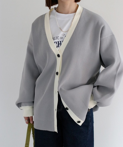 cepo（セポ）の「ハイクッションルーズシルエットカーディガン（カーディガン/ボレロ・レディース・チャコール/グレー/オフホワイト・M）」の2枚目の写真