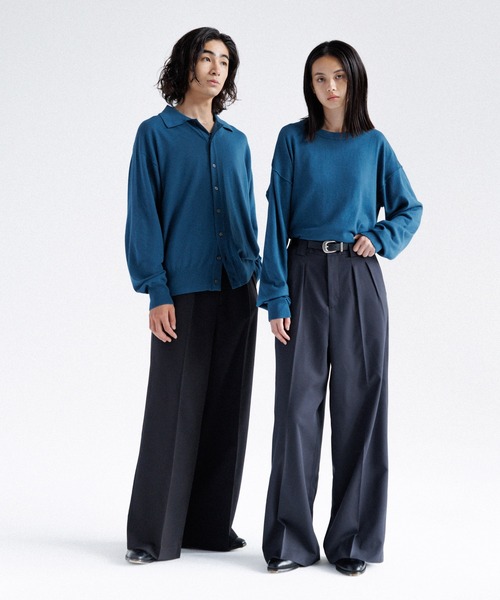 SINSS Knit polo cardigan / ニットポロカーディガン セール】Polo collar threadbare clothes knit cardigan / ポロ