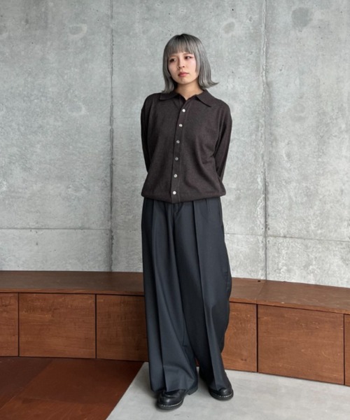 SINSSニットポロカーディガン　M チャコール Knit polo cardigan / ニットポロカーディガン（カーディガン