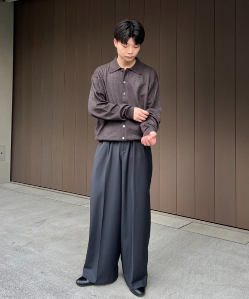 SINSSニットポロカーディガン　M チャコール Knit polo cardigan / ニットポロカーディガン（カーディガン