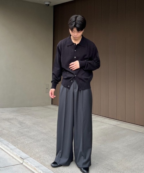 SINSSニットポロカーディガン　M チャコール Knit polo cardigan / ニットポロカーディガン（カーディガン