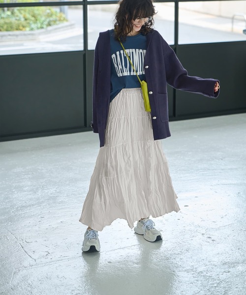 STYLE DELI（スタイルデリ）の「コットン質感ワッシャーティアードスカート（スカート・レディース・アイボリー/ブラック/ブラウン・FREE）」の4枚目の写真