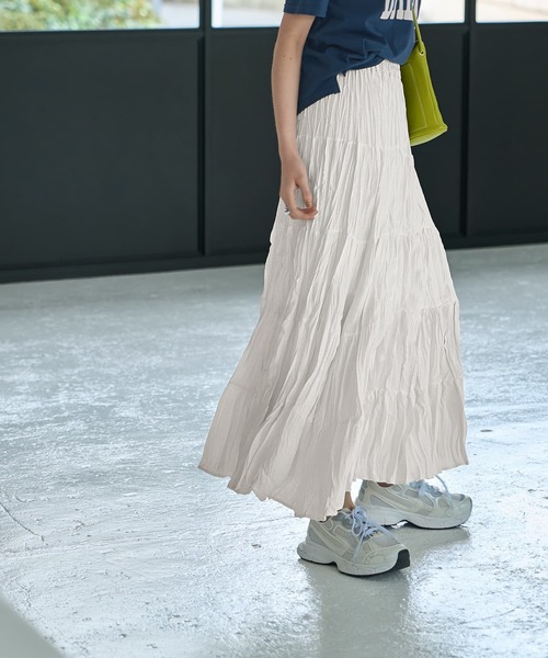 STYLE DELI（スタイルデリ）の「コットン質感ワッシャーティアードスカート（スカート・レディース・アイボリー/ブラック/ブラウン・FREE）」の6枚目の写真