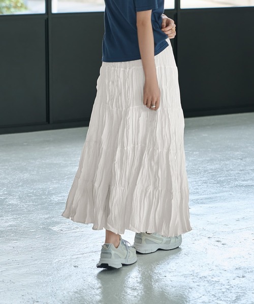 STYLE DELI（スタイルデリ）の「コットン質感ワッシャーティアードスカート（スカート・レディース・アイボリー/ブラック/ブラウン・FREE）」の7枚目の写真