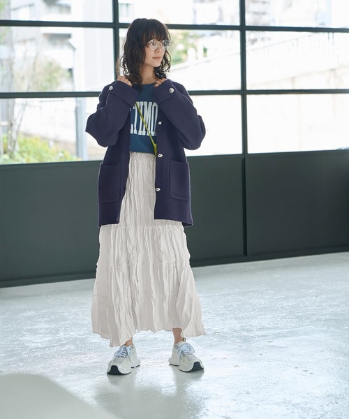 STYLE DELI（スタイルデリ）の「コットン質感ワッシャーティアードスカート（スカート・レディース・アイボリー/ブラック/ブラウン・FREE）」の8枚目の写真