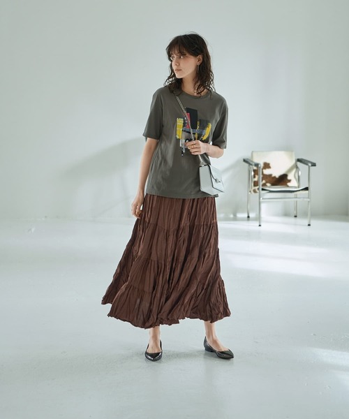 STYLE DELI（スタイルデリ）の「コットン質感ワッシャーティアードスカート（スカート・レディース・アイボリー/ブラック/ブラウン・FREE）」の9枚目の写真