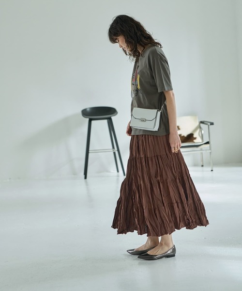 STYLE DELI（スタイルデリ）の「コットン質感ワッシャーティアードスカート（スカート・レディース・アイボリー/ブラック/ブラウン・FREE）」の10枚目の写真