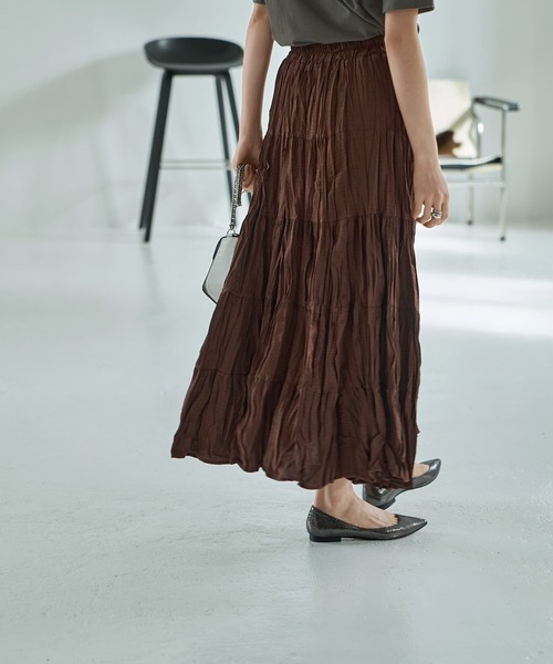 STYLE DELI（スタイルデリ）の「コットン質感ワッシャーティアードスカート（スカート・レディース・アイボリー/ブラック/ブラウン・FREE）」の11枚目の写真