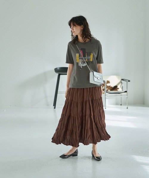 STYLE DELI（スタイルデリ）の「コットン質感ワッシャーティアードスカート（スカート・レディース・アイボリー/ブラック/ブラウン・FREE）」の13枚目の写真