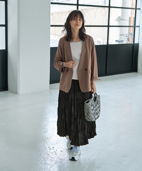 STYLE DELI（スタイルデリ）の「コットン質感ワッシャーティアードスカート（スカート・レディース・アイボリー/ブラック/ブラウン・FREE）」の14枚目の写真