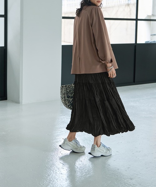 STYLE DELI（スタイルデリ）の「コットン質感ワッシャーティアードスカート（スカート・レディース・アイボリー/ブラック/ブラウン・FREE）」の15枚目の写真