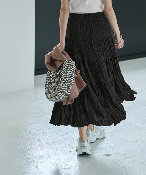 STYLE DELI（スタイルデリ）の「コットン質感ワッシャーティアードスカート（スカート・レディース・アイボリー/ブラック/ブラウン・FREE）」の16枚目の写真