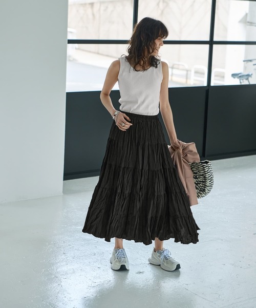 STYLE DELI（スタイルデリ）の「コットン質感ワッシャーティアードスカート（スカート・レディース・アイボリー/ブラック/ブラウン・FREE）」の17枚目の写真