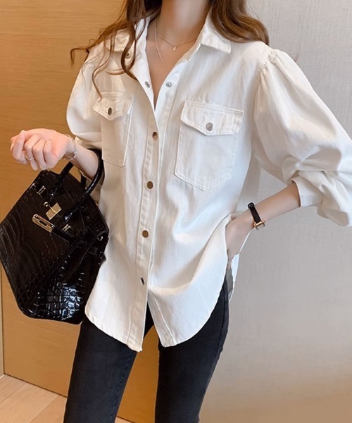 SallyLunn(サリーラン)の「ボリュームスリーブカラーシャツ(シャツ/ブラウス・レディース・グレー/ホワイト・LARGE/MEDIUM)」の3枚目の写真