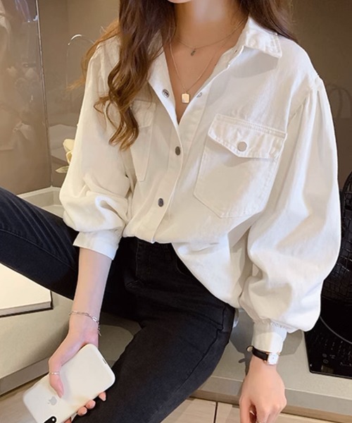 SallyLunn(サリーラン)の「ボリュームスリーブカラーシャツ(シャツ/ブラウス・レディース・グレー/ホワイト・LARGE/MEDIUM)」の5枚目の写真