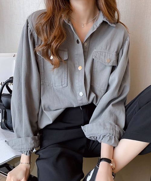 SallyLunn(サリーラン)の「ボリュームスリーブカラーシャツ(シャツ/ブラウス・レディース・グレー/ホワイト・LARGE/MEDIUM)」の6枚目の写真