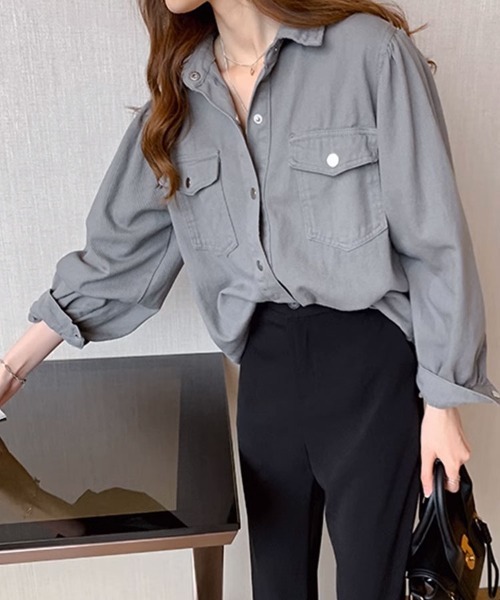 SallyLunn(サリーラン)の「ボリュームスリーブカラーシャツ(シャツ/ブラウス・レディース・グレー/ホワイト・LARGE/MEDIUM)」の7枚目の写真