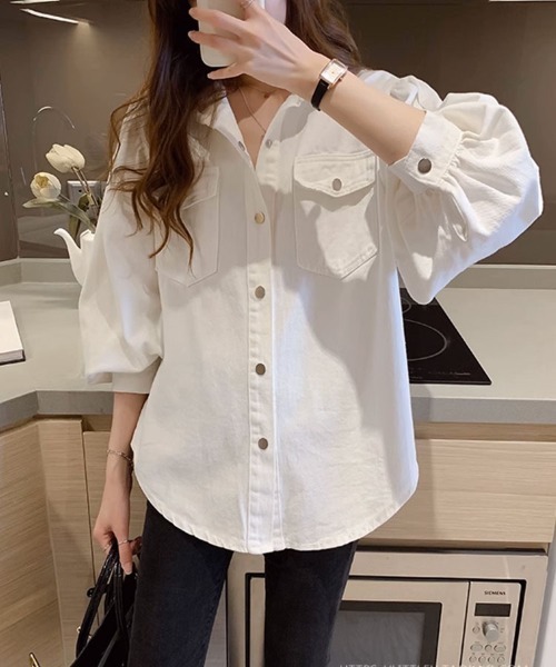 SallyLunn(サリーラン)の「ボリュームスリーブカラーシャツ(シャツ/ブラウス・レディース・グレー/ホワイト・LARGE/MEDIUM)」の9枚目の写真