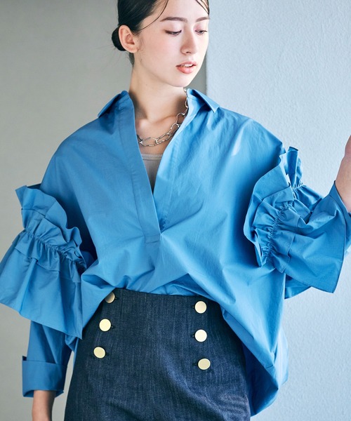 未使用■ Audie a Muses ■袖フリルオーバーシルエットブラウス セール】袖フリルオーバーシルエットブラウス（シャツ/ブラウス