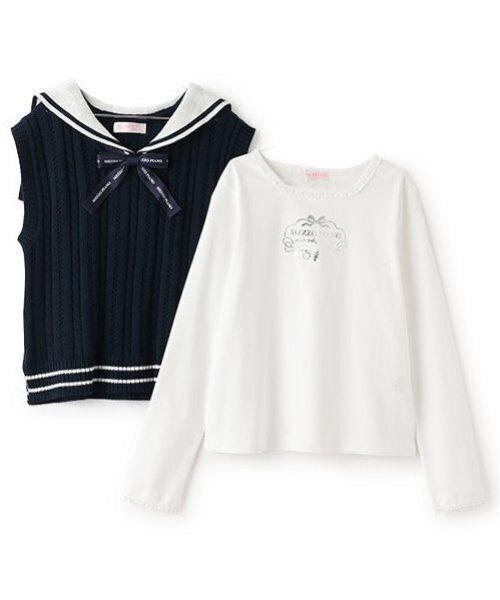 メゾピアノ ロンTセット　110 セーラー短丈プルオーバー＆長袖Tシャツセット(110cm ミント