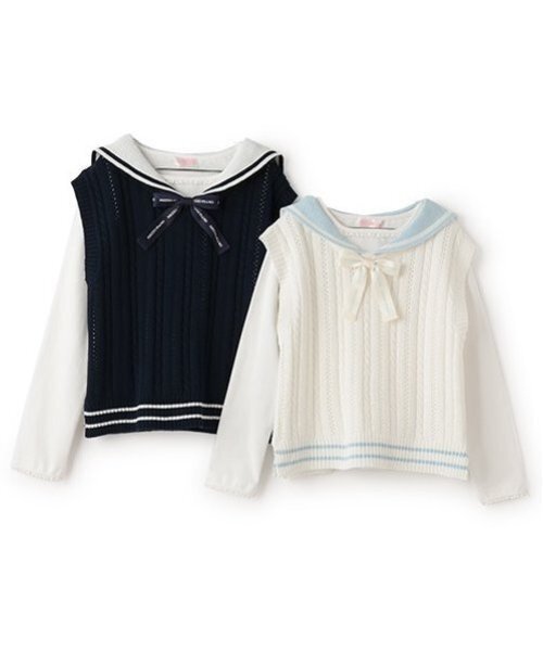 セール】セーラーニットベスト＆長袖Tシャツセット（Tシャツ