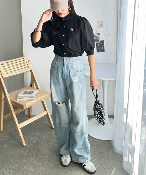 U.S. POLO ASSN.（ユーエスポロアッスン）の「GeeRA別注【U.S. POLO ASSN.】ボリューム袖シャツブラウス（シャツ/ブラウス・レディース・ブルー系その他/オフホワイト/ブラック・LARGE/X-LARGE/MEDIUM）」の5枚目の写真