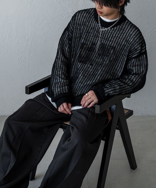 epnok(エプノック)の「モヘアライクメッシュルーズニット(ニット/セーター・メンズ・ブラック/レッド・SMALL/LARGE/MEDIUM)」の6枚目の写真