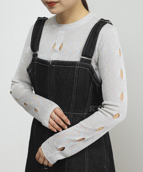 Firsthand（ファーストハンド）の「Firsthand/ファーストハンド ロングスリーブ アイレット ラメ ニット / リラックスフィット（ニット/セーター・レディース・ブラック/オフホワイト/グレー・ﾌﾘ-）」の3枚目の写真