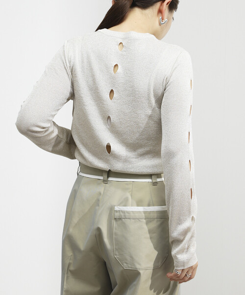 Firsthand（ファーストハンド）の「Firsthand/ファーストハンド ロングスリーブ アイレット ラメ ニット / リラックスフィット（ニット/セーター・レディース・ブラック/オフホワイト/グレー・ﾌﾘ-）」の7枚目の写真