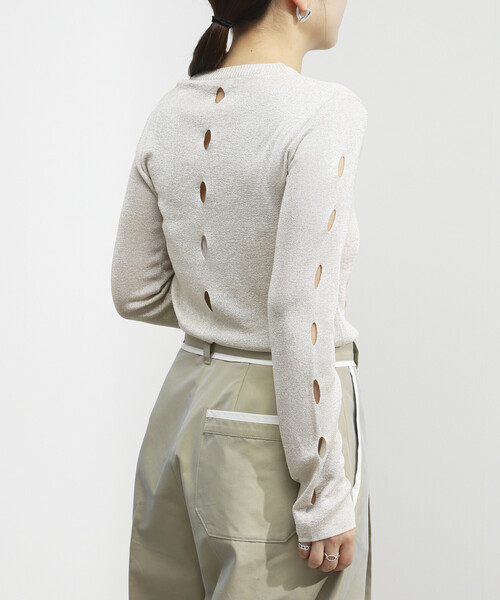 Firsthand（ファーストハンド）の「Firsthand/ファーストハンド ロングスリーブ アイレット ラメ ニット / リラックスフィット（ニット/セーター・レディース・ブラック/オフホワイト/グレー・ﾌﾘ-）」の8枚目の写真