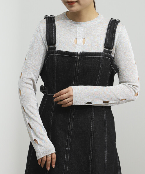 Firsthand（ファーストハンド）の「Firsthand/ファーストハンド ロングスリーブ アイレット ラメ ニット / リラックスフィット（ニット/セーター・レディース・ブラック/オフホワイト/グレー・ﾌﾘ-）」の20枚目の写真