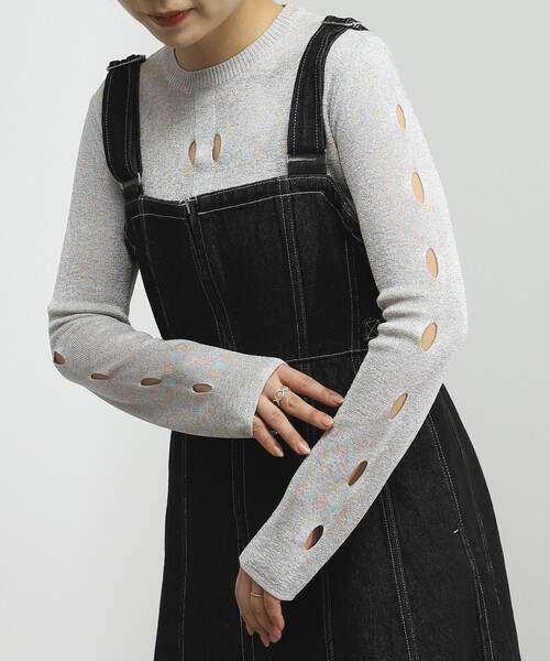 Firsthand（ファーストハンド）の「Firsthand/ファーストハンド ロングスリーブ アイレット ラメ ニット / リラックスフィット（ニット/セーター・レディース・ブラック/オフホワイト/グレー・ﾌﾘ-）」の21枚目の写真