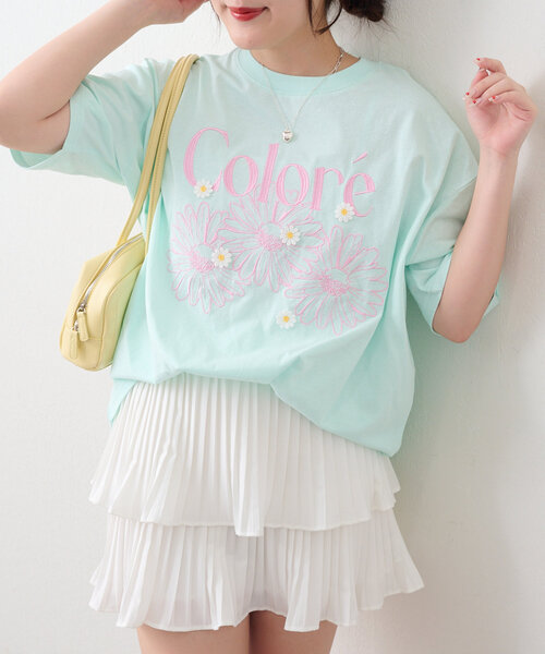 Another Branch olive des olive(アナザーブランチオリーブデオリーブ)の「お花シリーズBIGTシャツ(Tシャツ/カットソー・レディース・スミクロ/ミント/オートミール/ホワイト系その他/オフホワイト/ブルー/ブラック系その他・FREE)」の6枚目の写真