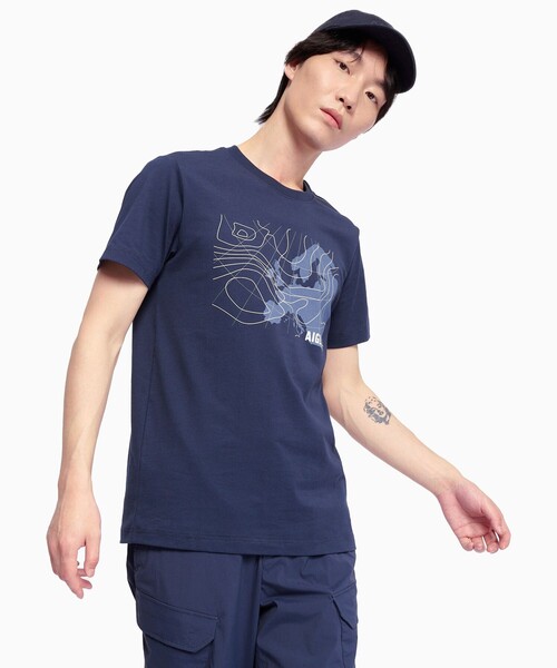 AIGLE(エーグル)の「吸水速乾 グラフィックプリント半袖Tシャツ(Tシャツ/カットソー・メンズ・ホワイト/ダークブルー・S/M/L/XL)」の5枚目の写真