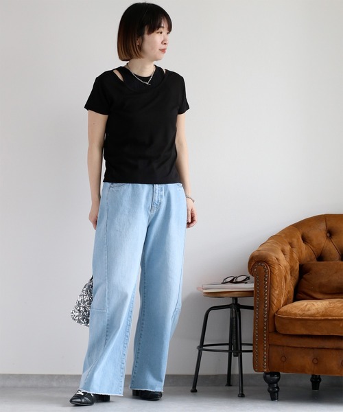 cepo(セポ)の「〈セットアイテム〉シアーテレコアンサンブルTee(Tシャツ/カットソー・レディース・ブラック/サックスブルー/オフホワイト・M)」の2枚目の写真