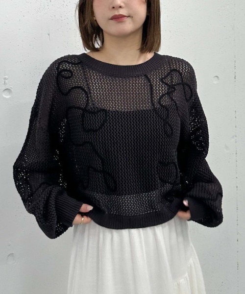 archives（アルシーヴ）の「２ＷＡＹコード刺繍メッシュニットカーディガン（カーディガン/ボレロ・レディース・ピンク/アイボリー/チャコールグレー/ブルー・MEDIUM）」の2枚目の写真