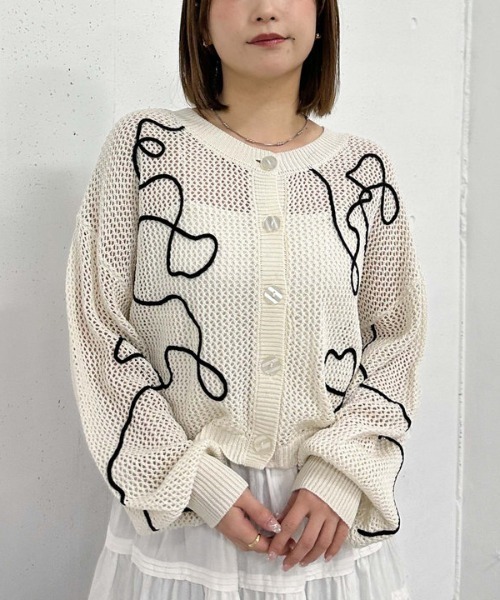 archives（アルシーヴ）の「２ＷＡＹコード刺繍メッシュニットカーディガン（カーディガン/ボレロ・レディース・ピンク/アイボリー/チャコールグレー/ブルー・MEDIUM）」の6枚目の写真