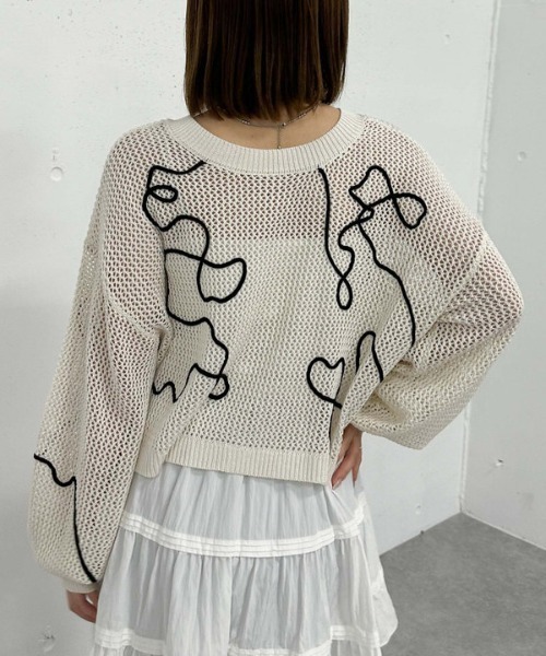 archives（アルシーヴ）の「２ＷＡＹコード刺繍メッシュニットカーディガン（カーディガン/ボレロ・レディース・ピンク/アイボリー/チャコールグレー/ブルー・MEDIUM）」の7枚目の写真