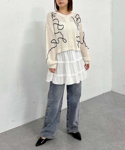 archives（アルシーヴ）の「２ＷＡＹコード刺繍メッシュニットカーディガン（カーディガン/ボレロ・レディース・ピンク/アイボリー/チャコールグレー/ブルー・MEDIUM）」の8枚目の写真