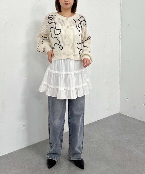 archives（アルシーヴ）の「２ＷＡＹコード刺繍メッシュニットカーディガン（カーディガン/ボレロ・レディース・ピンク/アイボリー/チャコールグレー/ブルー・MEDIUM）」の9枚目の写真